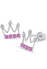 outstanding silver princess crown baby stud earrings